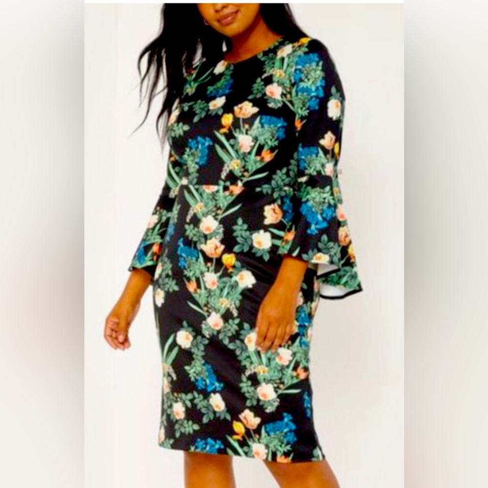 NWT Eloquii Black floral fit and flare scuba dress 20